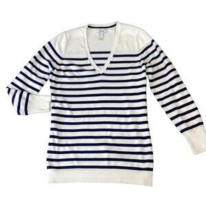 BASS Cotton Striped V-Neck Pullover Tunic Sweater M #314H